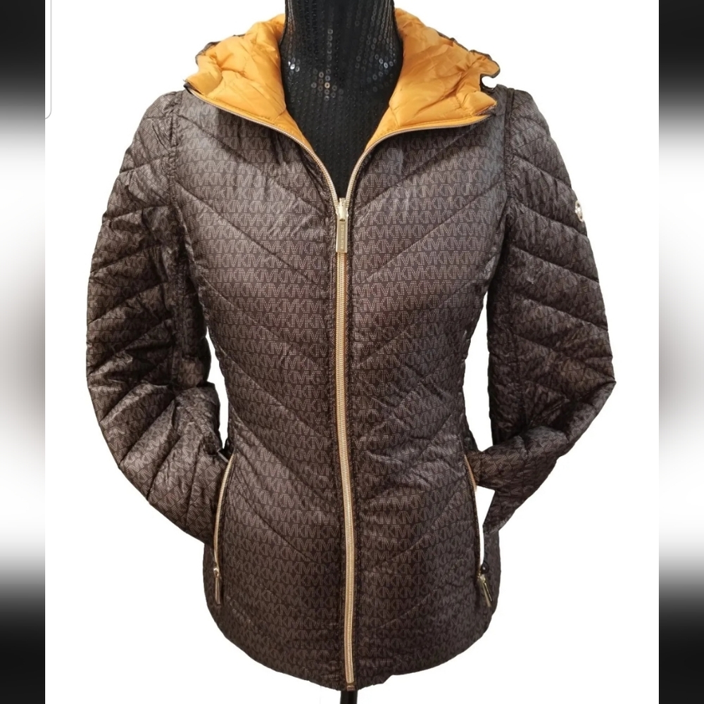 SOLD NWT! Michael Kors Reversible MK Logo Hooded Packable Puffer Jacket Size XXS - Picture 4 of 16